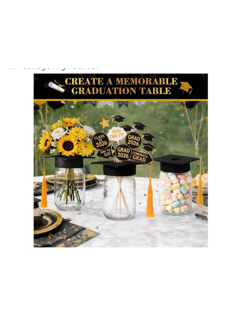 NEW 6 Sets Graduation Cap Centerpieces Mason Jar Centerpieces